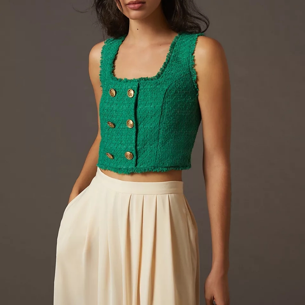 Maeve tweed emerald green cropped vest